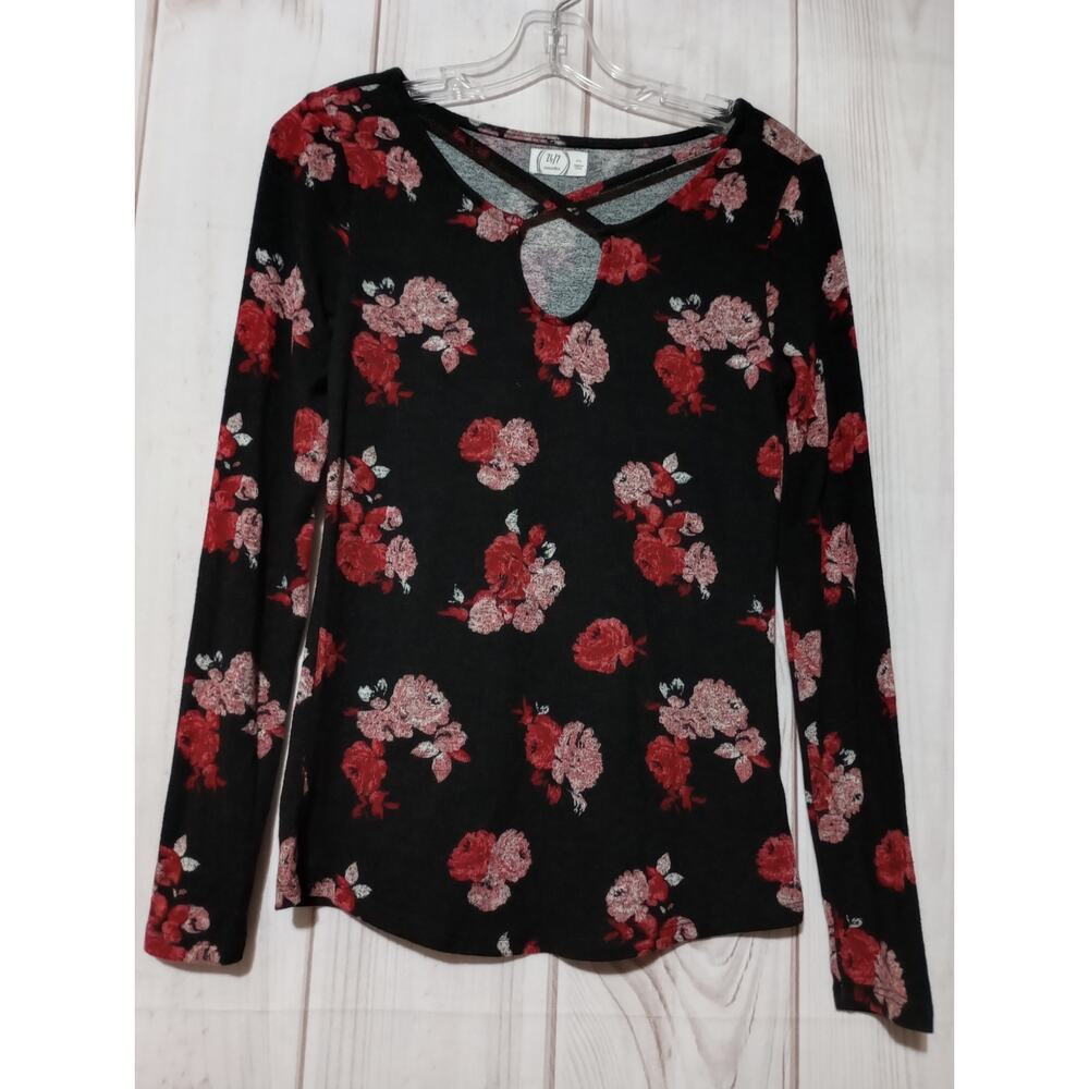 Maurices Shirt Ladies Extra Small Black Red Floral